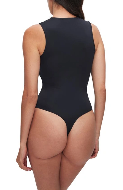 Shop Good American Deep V-neck Scuba Knit Thong Bodysuit In Black001