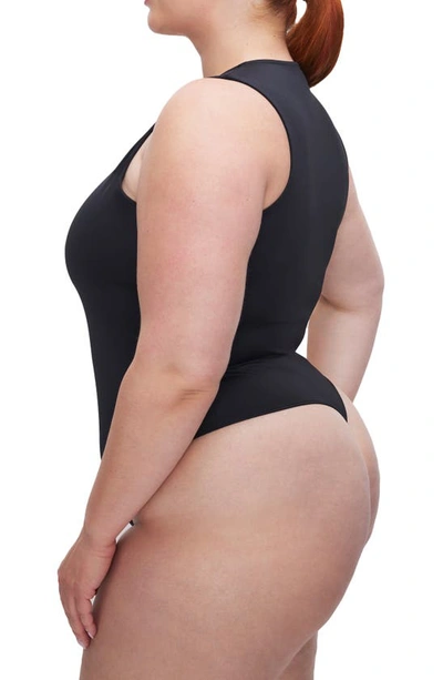 Good American Deep V-neck Scuba Knit Thong Bodysuit In Black001