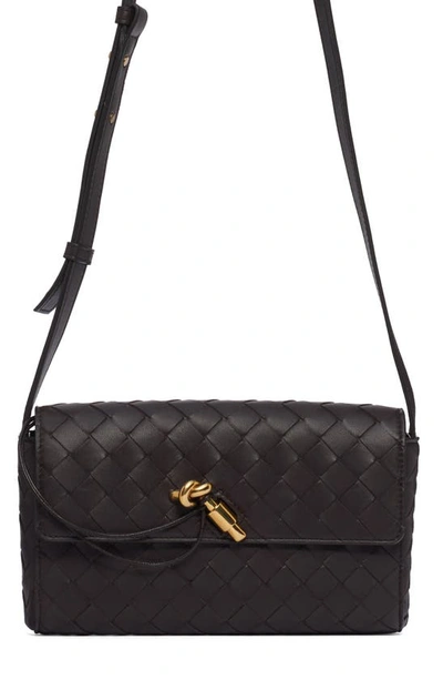 Shop Bottega Veneta Mini Intrecciato Leather Crossbody Bag In 2190 Fondant-m Brass