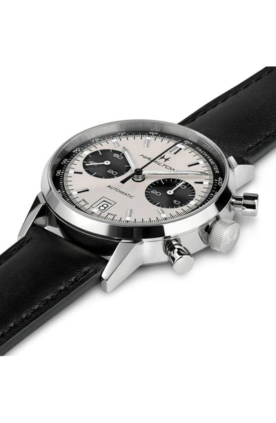 Shop Hamilton American Classic Intra-matic Automatic Chronograph Leather Strap Watch, 40mm In Black/ White/ Silver