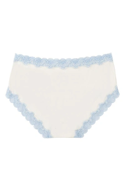 Uwila Warrior Soft Silk Lace Trim Silk Briefs In White With Sky Blue