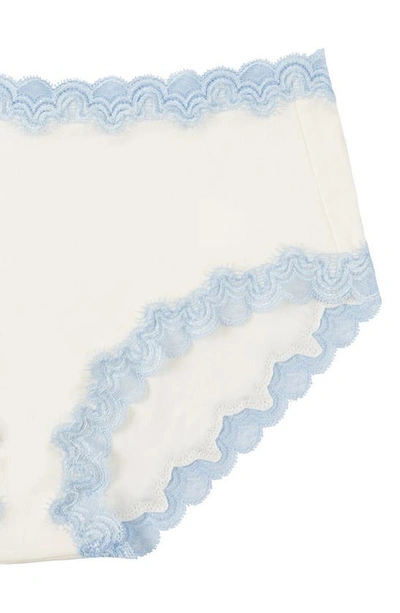 Shop Uwila Warrior Soft Silk Lace Trim Silk Briefs In White With Sky Blue