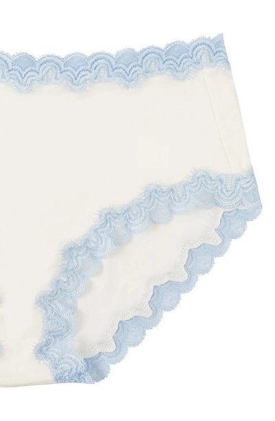 Uwila Warrior Soft Silk Lace Trim Silk Briefs In White With Sky Blue