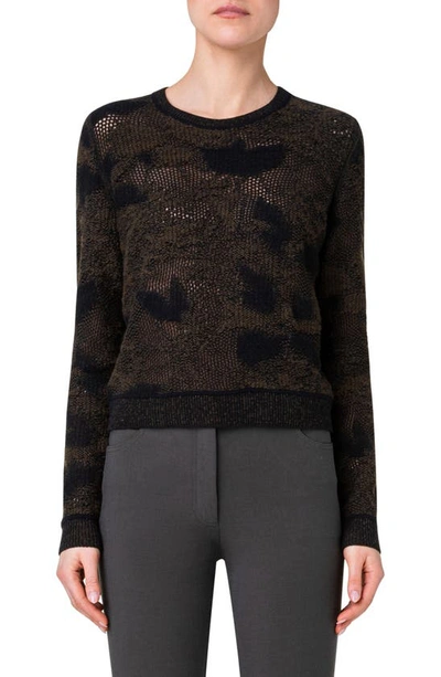 Shop Akris Abraham Floral Jacquard Virgin Wool & Cashmere Sweater In 959 Black-moss
