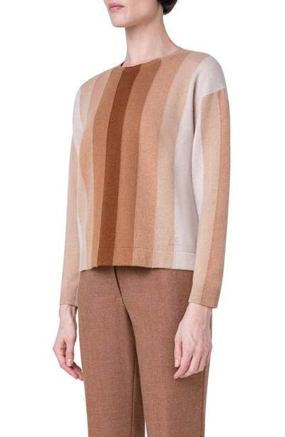 Shop Akris Stripe Cashmere Sweater In 331 Camel-multicolor