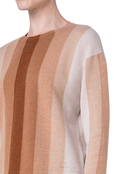 Shop Akris Stripe Cashmere Sweater In 331 Camel-multicolor