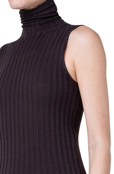 Shop Akris Rib Virgin Wool & Silk Sleeveless Turtleneck Sweater In Mocca