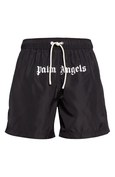 Shop Palm Angels Classic Logo Swim Trunks In Black White