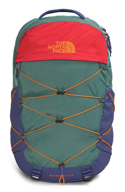 Shop The North Face Kids' Borealis Backpack In Dark Sage/ Fiery Red/blue