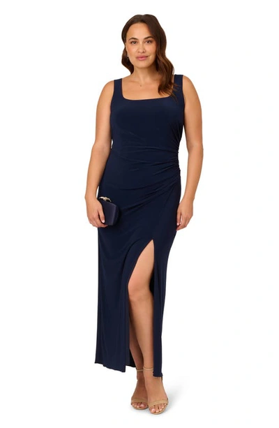 Shop Adrianna Papell Ruched Jersey Gown In Midnight