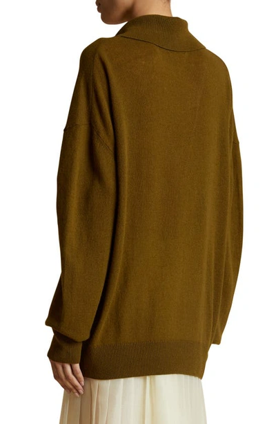 Shop Khaite Elsia Oversize Cashmere Polo Sweater In Avocado