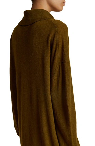 Shop Khaite Elsia Oversize Cashmere Polo Sweater In Avocado