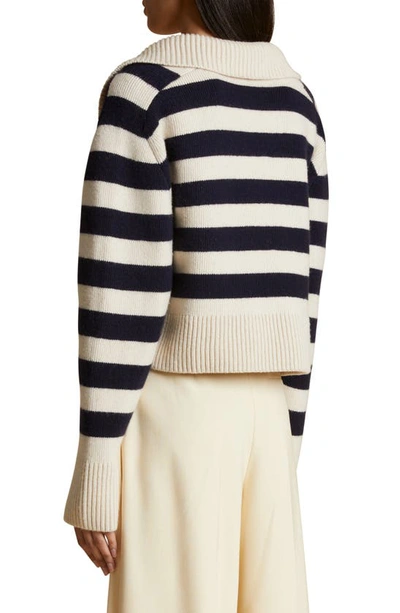 Shop Khaite Franklin Stripe Cashmere Crop Sweater In Magnolia / Navy Stripe