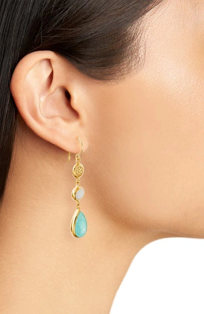 Shop Anna Beck Amazonite & White Agate Triple Drop Earrings In Gold/ Amazonite/ White Agate