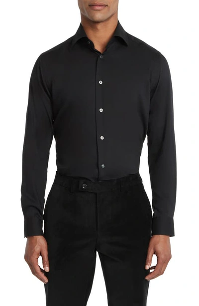 Shop Jack Victor Aurelio Cotton & Silk Blend Dress Shirt In Black