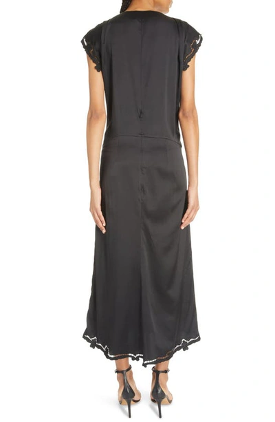 Shop Isabel Marant Jordina Embroidered Flutter Sleeve Stretch Silk Dress In Black