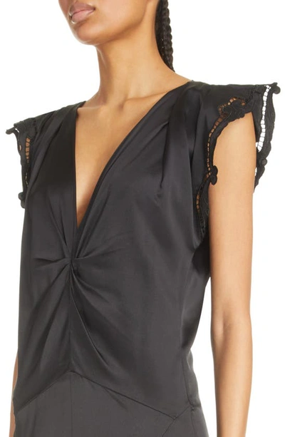 Shop Isabel Marant Jordina Embroidered Flutter Sleeve Stretch Silk Dress In Black