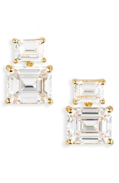 Shop Judith Leiber Crystal Drop Earrings In Gold Clear