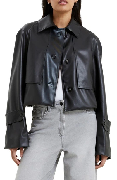 Shop French Connection Crolenda Faux Leather Crop Jacket In 01-blackout