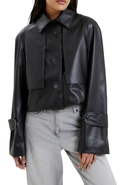 Shop French Connection Crolenda Faux Leather Crop Jacket In 01-blackout