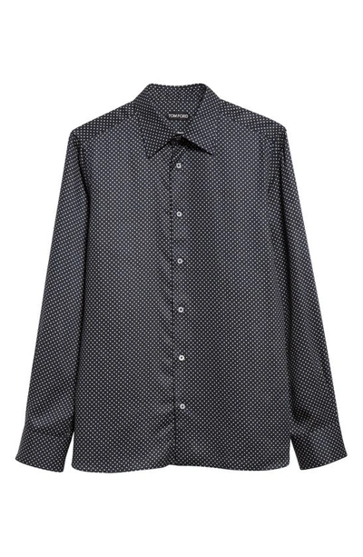 Shop Tom Ford Polka Dot Slim Fit Button-up Shirt In Jeans/ White