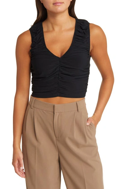 Open Edit Ruched Sleeveless V-neck Top In Black