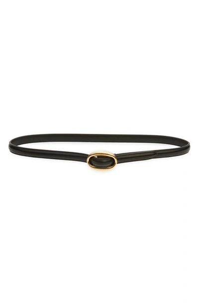 Shop Saint Laurent Logo Buckle Leather Belt In Black/ Gold