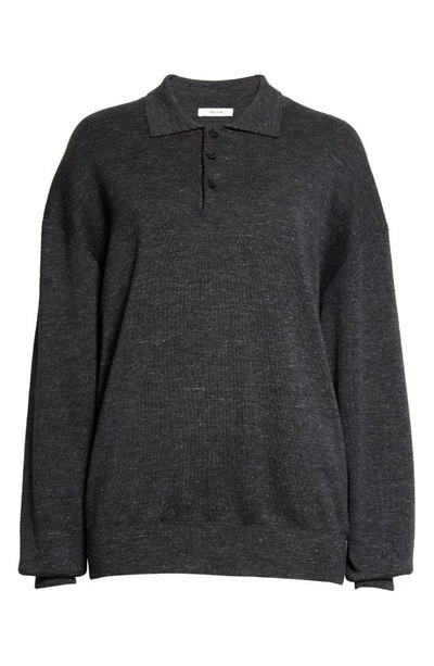 Shop The Row Deja Mélange Cashmere, Silk & Hemp Blend Polo Sweater In Graphite Melange