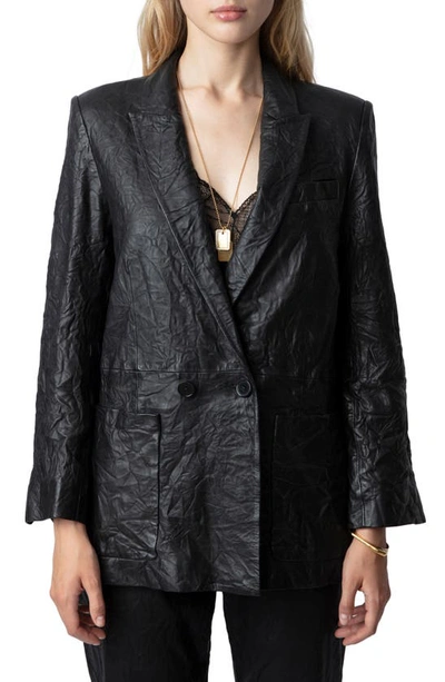 Shop Zadig & Voltaire Visko Crinkled Leather Blazer In Noir