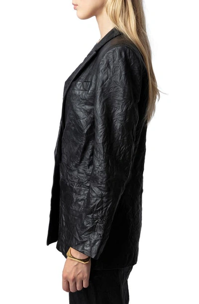 Shop Zadig & Voltaire Visko Crinkled Leather Blazer In Noir