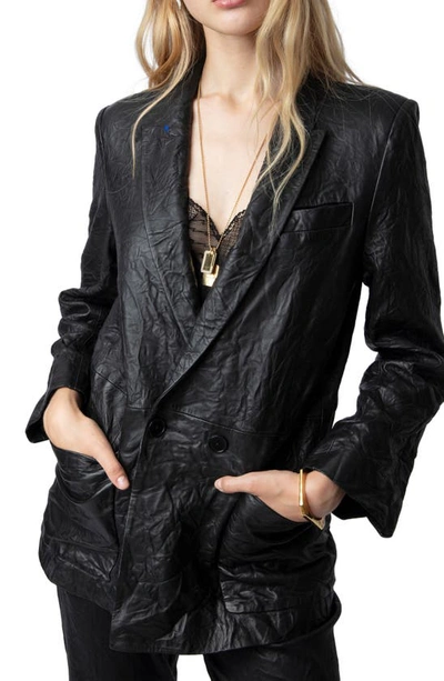 Shop Zadig & Voltaire Visko Crinkled Leather Blazer In Noir