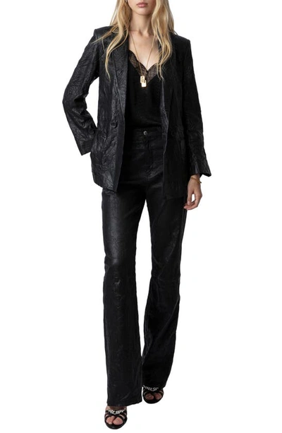 Shop Zadig & Voltaire Visko Crinkled Leather Blazer In Noir