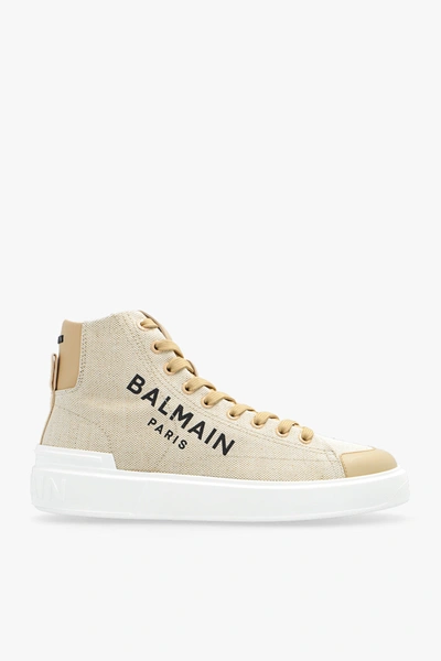 Shop Balmain Beige ‘b-court' High-top Sneakers In New