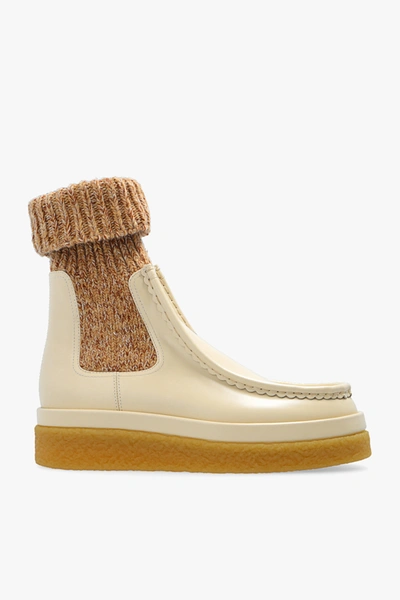 Shop Chloé Cream ‘jamie' Ankle Boots With Sock In New
