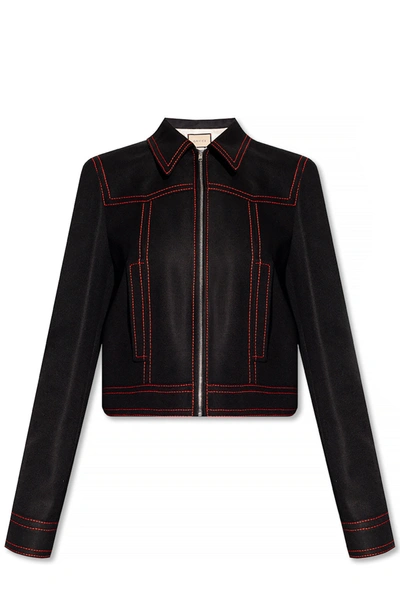 Shop Gucci Black Top-stitched Jacket In New