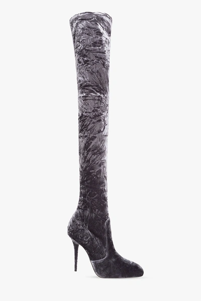 Shop Saint Laurent Grey ‘talia' Heeled Thigh-high Boots In New