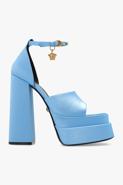 Shop Versace Light Blue ‘medusa Aevitas' Platform Sandals In New