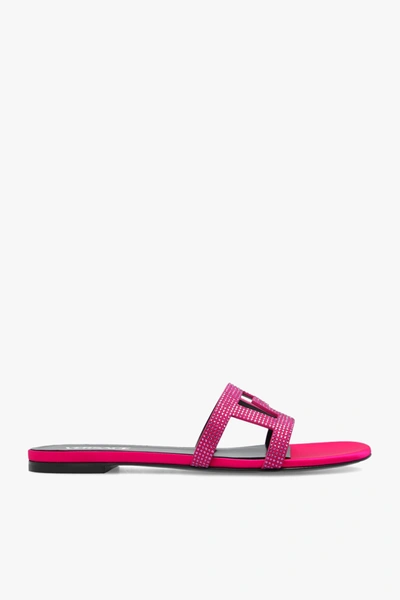 Shop Versace Pink Glossy Slides In New