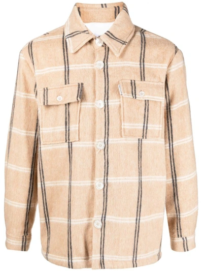 Family First Check-pattern Wool-blend Jacket In Beige