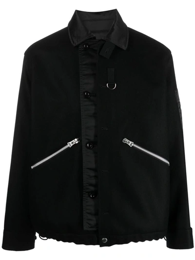 Shop Sacai Wool Melton Shirt In Black
