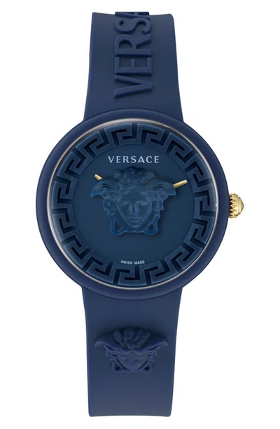 Shop Versace Medusa Pop Silicone Watch, 39mm In Navy