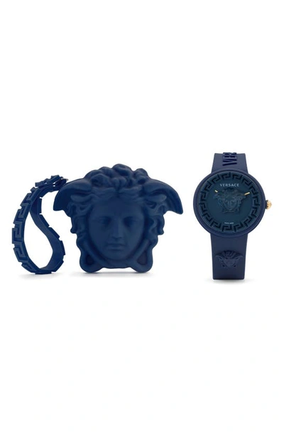 Shop Versace Medusa Pop Silicone Watch, 39mm In Navy