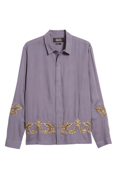Shop Native Youth Embroidered Button-up Shirt In Navy