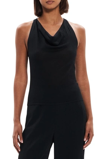 Shop Theory Cowl Neck Knit Silk Tank In Black