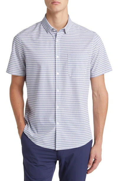 Shop Mizzen + Main Leeward Trim Fit Rose Quartz Grid Short Sleeve Button-up Performance Shirt In Pink