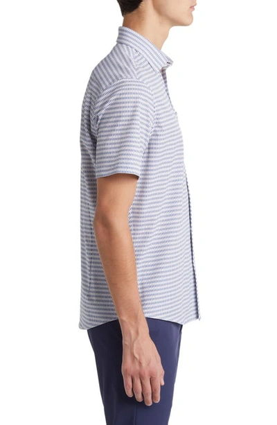 Mizzen + Main Leeward Trim Fit Rose Quartz Grid Short Sleeve Button-up Performance Shirt In Pink