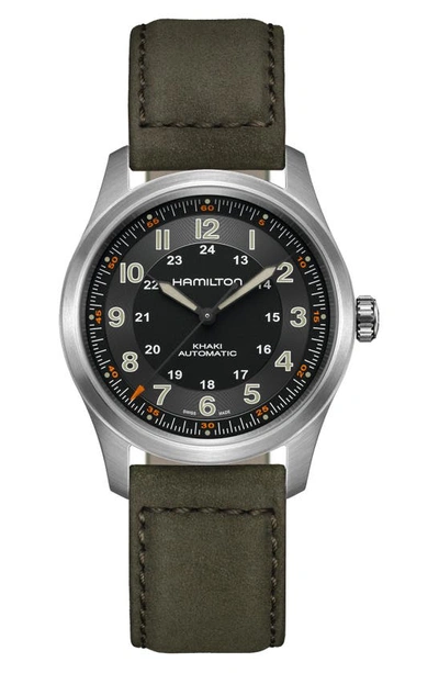 Shop Hamilton Khaki Field Automatic Leather Strap Watch, 38mm In Black