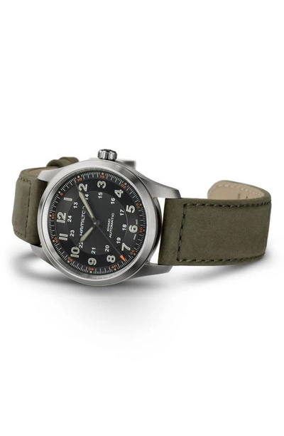 Shop Hamilton Khaki Field Automatic Leather Strap Watch, 38mm In Black