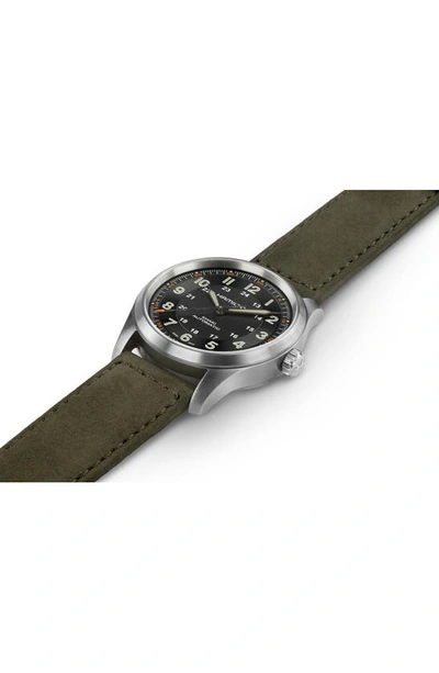 Shop Hamilton Khaki Field Automatic Leather Strap Watch, 38mm In Black