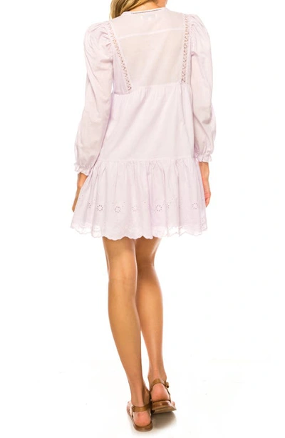 Shop A Collective Story Embroidered Long Sleeve Cotton Minidress In Orchid Ice
